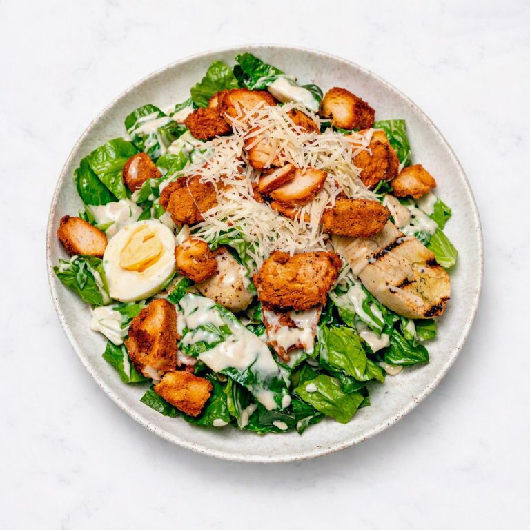 Professional food photography of a plated chicken caesar salad for e-commerce in Liverpool