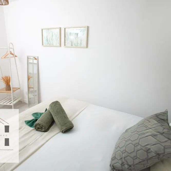 Styled bedroom in a Liverpool serviced accommodation property, photographed for short let and Airbnb marketing