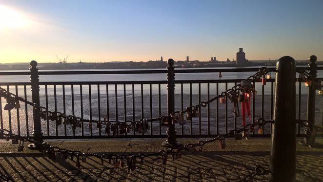 Liverpool waterfront railings at sunset, a dockside actor showreel filming location