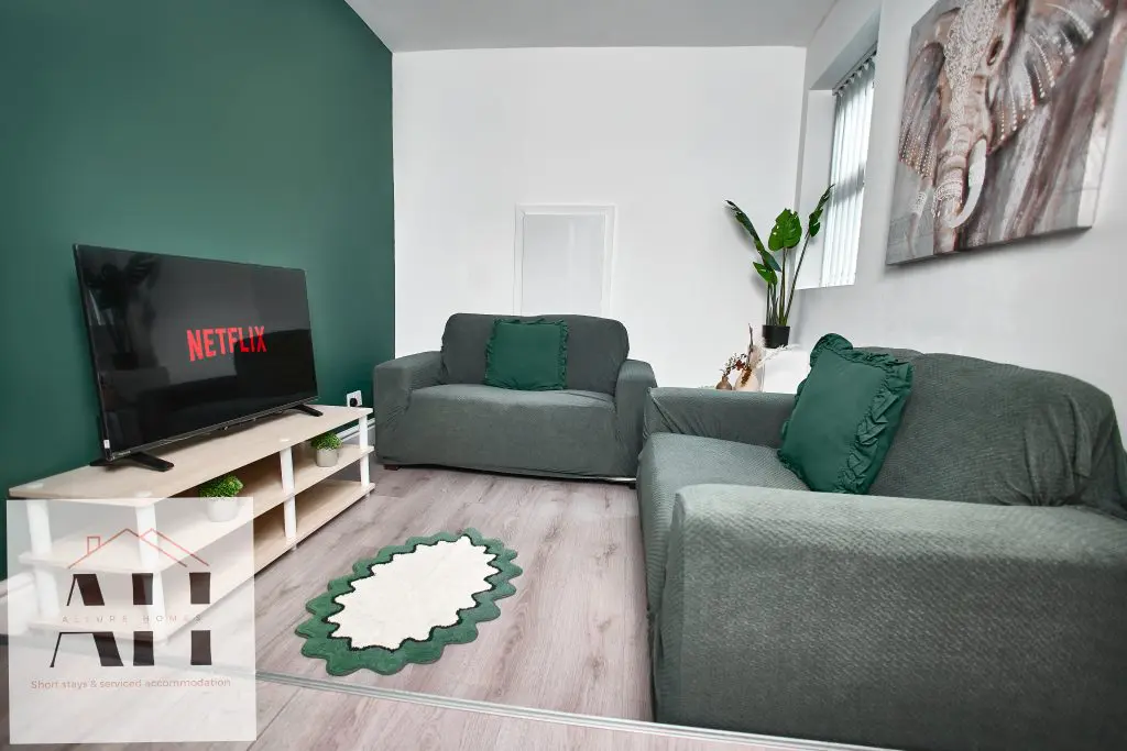 Living room styled and photographed for a Liverpool short let property listing