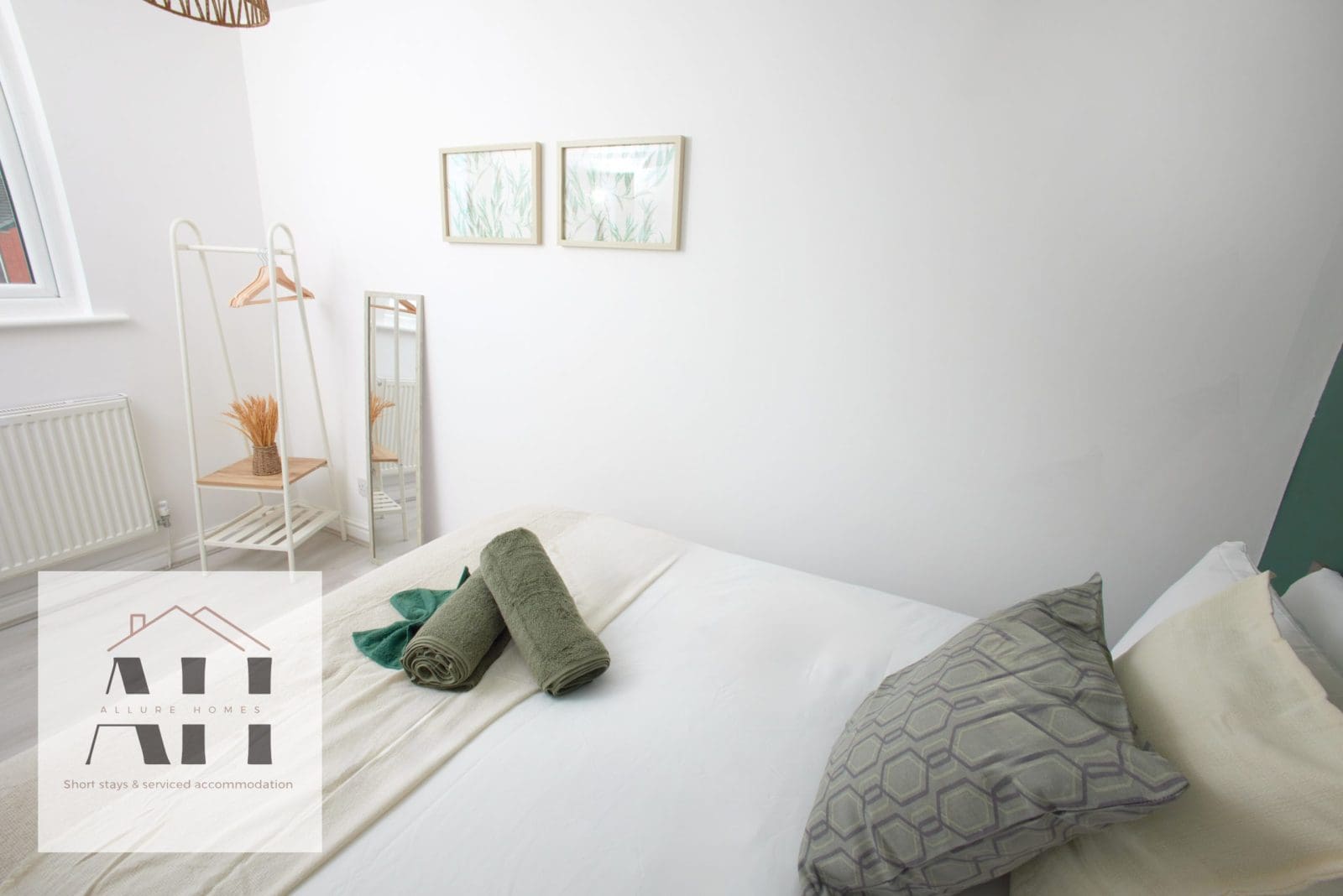 Styled bedroom in a Liverpool serviced accommodation property, photographed for short let and Airbnb marketing